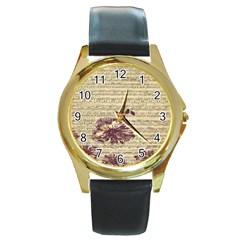 Vintage Music Sheet Song Musical Round Gold Metal Watch by Nexatart