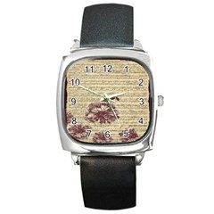 Vintage Music Sheet Song Musical Square Metal Watch by Nexatart