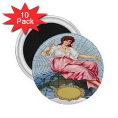 Vintage Art Collage Lady Fabrics 2 25  Magnets (10 Pack)  by Nexatart