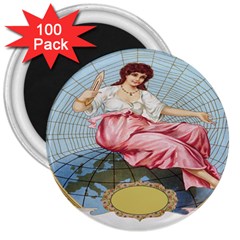 Vintage Art Collage Lady Fabrics 3  Magnets (100 Pack) by Nexatart