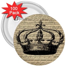 Vintage Music Sheet Crown Song 3  Buttons (100 Pack)  by Nexatart