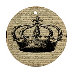 Vintage Music Sheet Crown Song Round Ornament (two Sides) by Nexatart