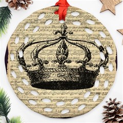 Vintage Music Sheet Crown Song Round Filigree Ornament (two Sides) by Nexatart