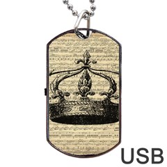 Vintage Music Sheet Crown Song Dog Tag Usb Flash (one Side) by Nexatart