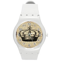 Vintage Music Sheet Crown Song Round Plastic Sport Watch (m) by Nexatart