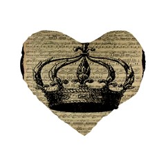 Vintage Music Sheet Crown Song Standard 16  Premium Flano Heart Shape Cushions by Nexatart