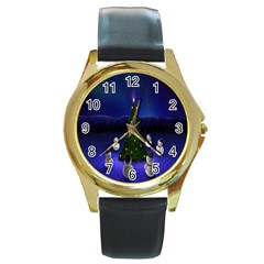 Waiting For The Xmas Christmas Round Gold Metal Watch by Nexatart