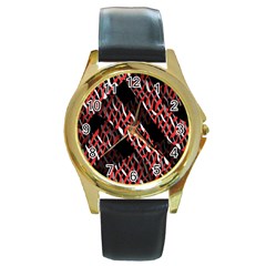 Weave And Knit Pattern Seamless Round Gold Metal Watch by Nexatart