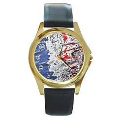 Water Reflection Abstract Blue Round Gold Metal Watch by Nexatart