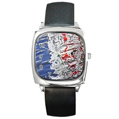 Water Reflection Abstract Blue Square Metal Watch by Nexatart