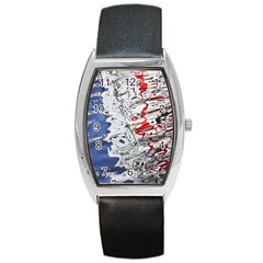 Water Reflection Abstract Blue Barrel Style Metal Watch by Nexatart