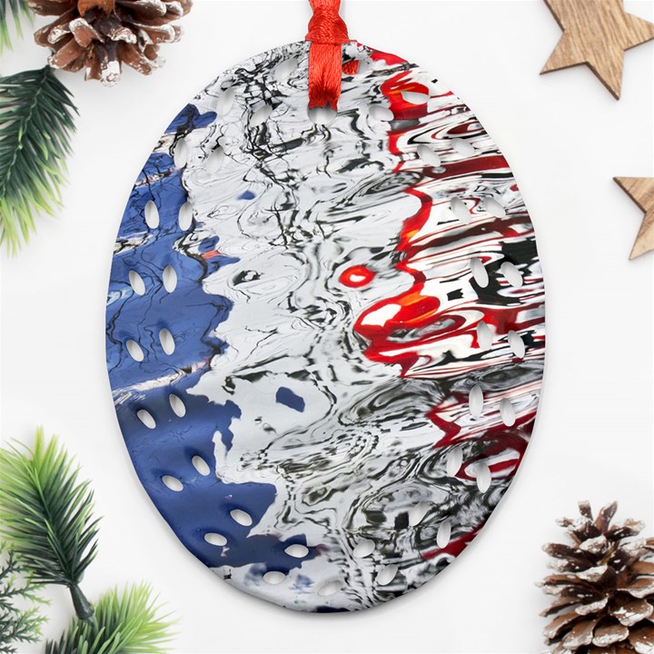 Water Reflection Abstract Blue Oval Filigree Ornament (Two Sides)