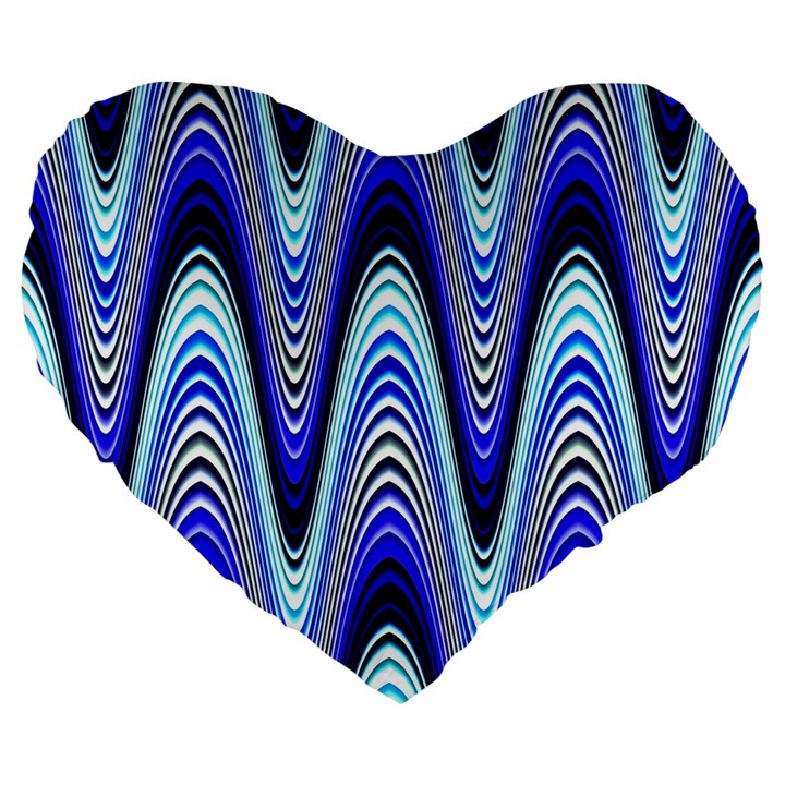 Waves Wavy Blue Pale Cobalt Navy Large 19  Premium Heart Shape Cushions