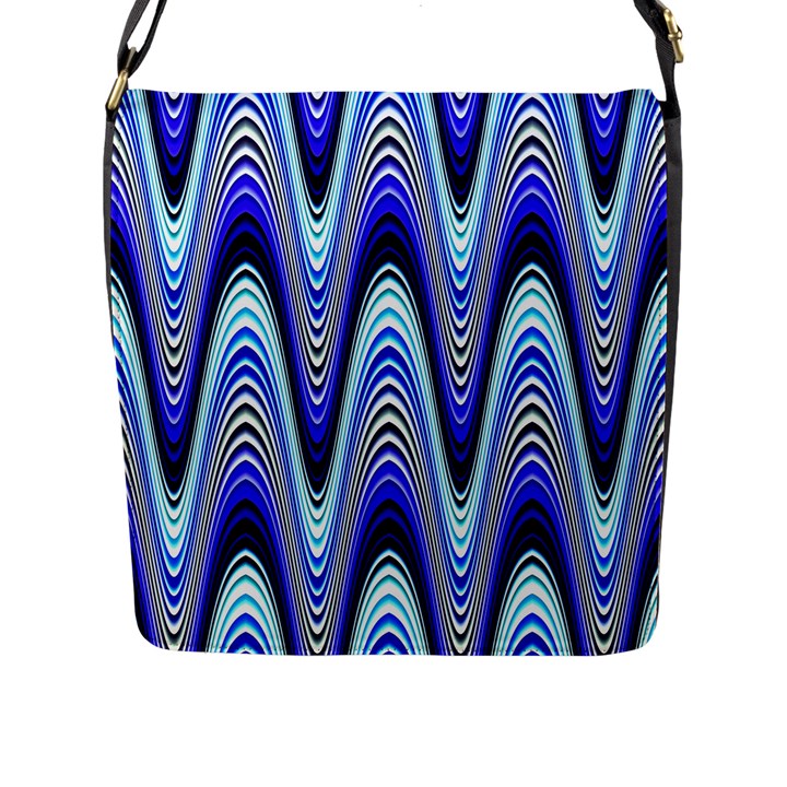 Waves Wavy Blue Pale Cobalt Navy Flap Messenger Bag (L) 