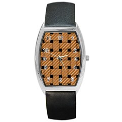 Wood Texture Weave Pattern Barrel Style Metal Watch