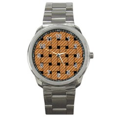 Wood Texture Weave Pattern Sport Metal Watch