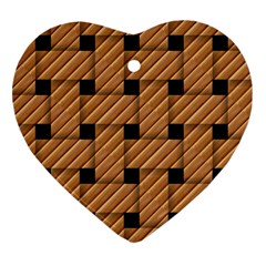 Wood Texture Weave Pattern Heart Ornament (Two Sides)