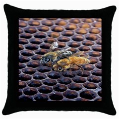 Worker Bees On Honeycomb Throw Pillow Case (black) by Nexatart