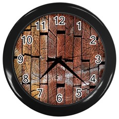 Wood Logs Wooden Background Wall Clocks (black)