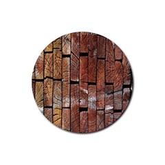 Wood Logs Wooden Background Rubber Coaster (round)  by Nexatart