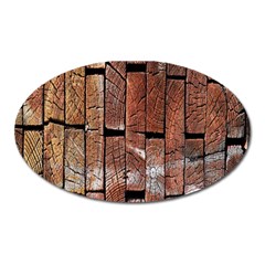 Wood Logs Wooden Background Oval Magnet by Nexatart