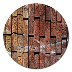 Wood Logs Wooden Background Magnet 5  (round) by Nexatart