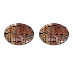 Wood Logs Wooden Background Cufflinks (oval) by Nexatart