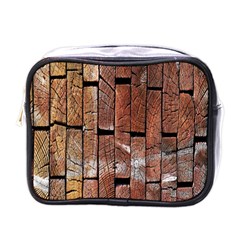 Wood Logs Wooden Background Mini Toiletries Bags by Nexatart