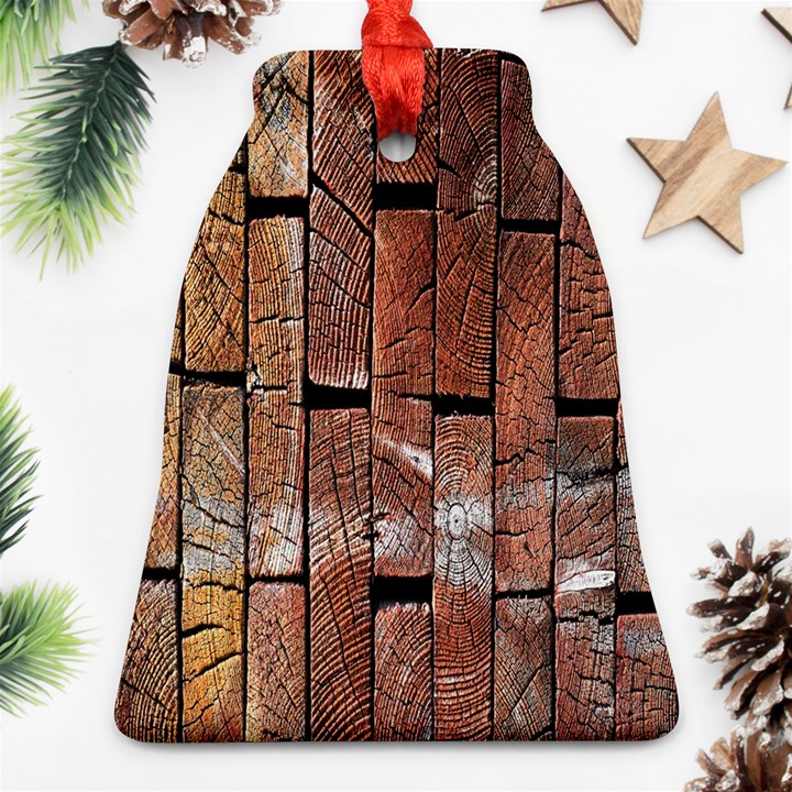 Wood Logs Wooden Background Ornament (Bell)