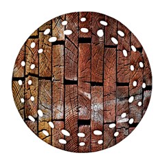 Wood Logs Wooden Background Round Filigree Ornament (two Sides) by Nexatart