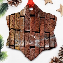 Wood Logs Wooden Background Snowflake Ornament (two Sides) by Nexatart