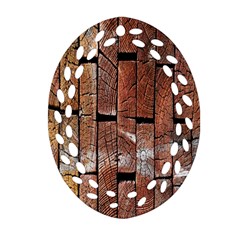 Wood Logs Wooden Background Ornament (oval Filigree) by Nexatart