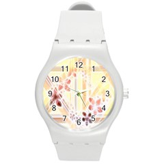 Swirl Flower Curlicue Greeting Card Round Plastic Sport Watch (m) by Nexatart