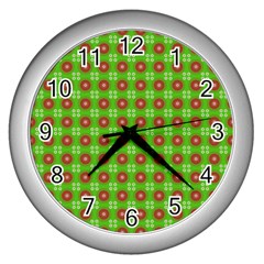 Wrapping Paper Christmas Paper Wall Clocks (silver)  by Nexatart