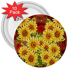 Sunflowers Flowers Abstract 3  Buttons (10 Pack)  by Nexatart