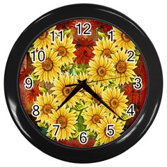 Sunflowers Flowers Abstract Wall Clocks (black) by Nexatart