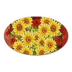 Sunflowers Flowers Abstract Oval Magnet by Nexatart