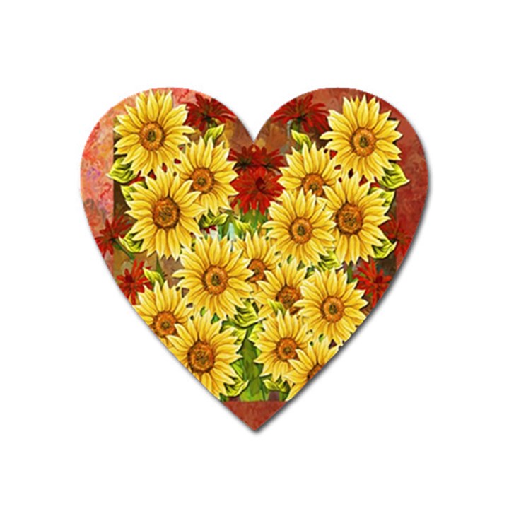 Sunflowers Flowers Abstract Heart Magnet