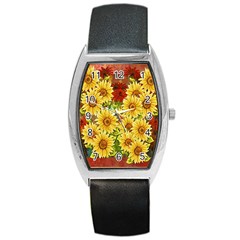 Sunflowers Flowers Abstract Barrel Style Metal Watch