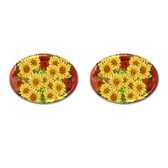 Sunflowers Flowers Abstract Cufflinks (oval) by Nexatart