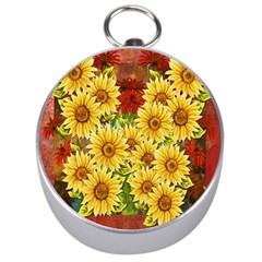 Sunflowers Flowers Abstract Silver Compasses by Nexatart