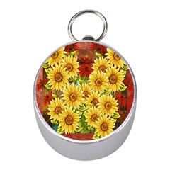 Sunflowers Flowers Abstract Mini Silver Compasses by Nexatart