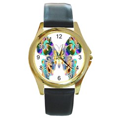 Abstract Animal Art Butterfly Round Gold Metal Watch by Amaryn4rt