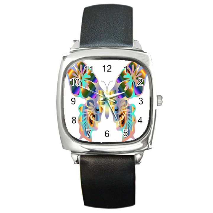 Abstract Animal Art Butterfly Square Metal Watch