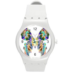 Abstract Animal Art Butterfly Round Plastic Sport Watch (m) by Amaryn4rt