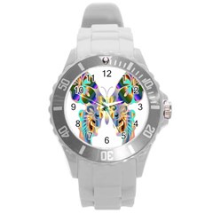 Abstract Animal Art Butterfly Round Plastic Sport Watch (l) by Amaryn4rt