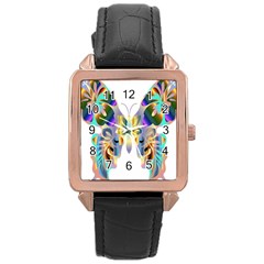 Abstract Animal Art Butterfly Rose Gold Leather Watch  by Amaryn4rt