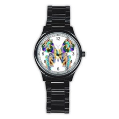 Abstract Animal Art Butterfly Stainless Steel Round Watch by Amaryn4rt