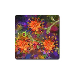 Abstract Flowers Floral Decorative Square Magnet by Amaryn4rt