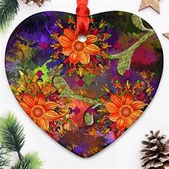 Abstract Flowers Floral Decorative Heart Ornament (two Sides)